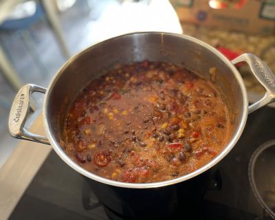 Chili in pot, from above.