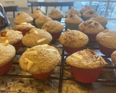 A batch of muffins, cooling.