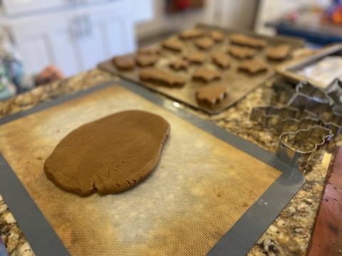 Partway through the process with some cookies shaped and dough rolled flat.