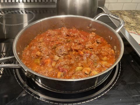 Filling, in skillet.